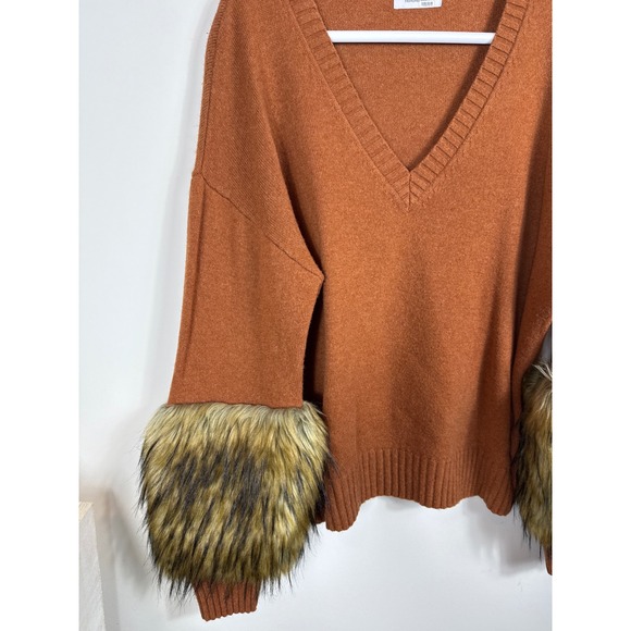 NAADAM Wool Cashmere Sweater Faux Fur Cuff Copper‎ Brown Women Size Large - Picture 5 of 8